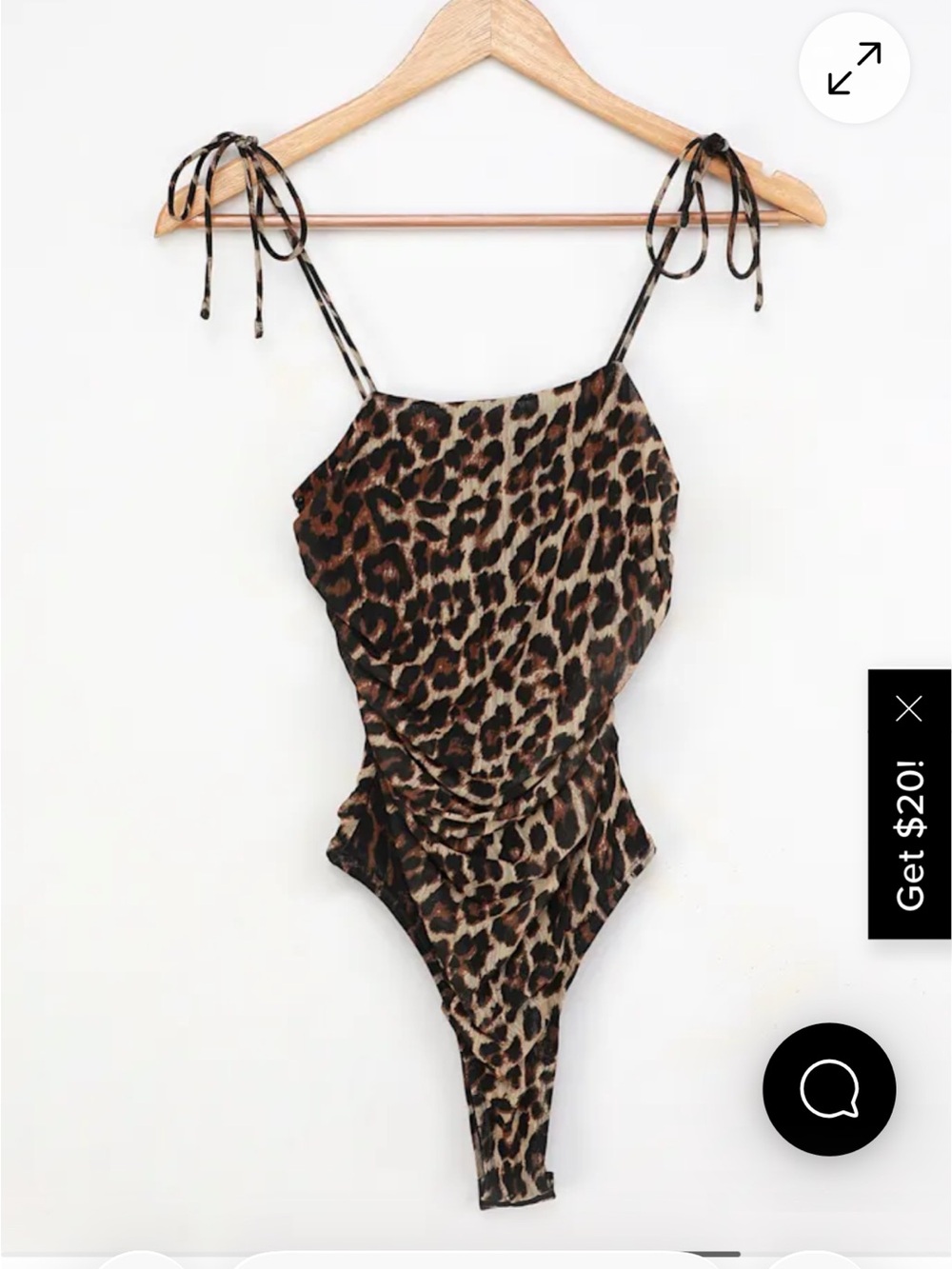Like New Lulus Sultry Hour Tan Leopard Print Mesh Ruched Bodysuit Size Medium